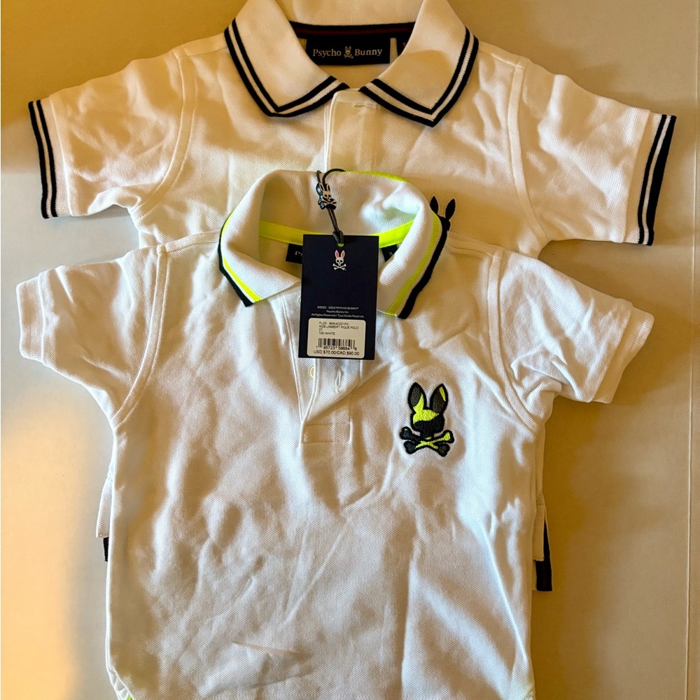 2 Shirts Psycho Bunny Kids Polo Shirt with Black and Neon Accents
